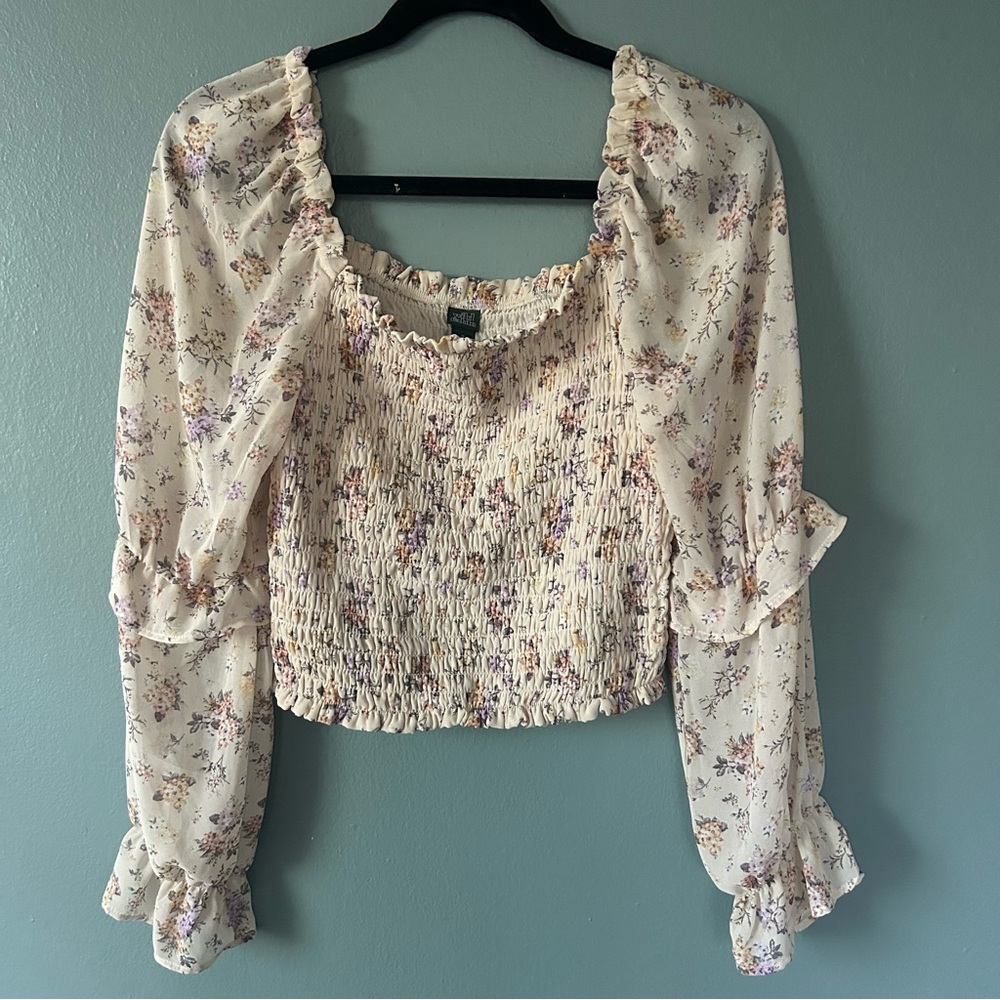 Boho Long Sleeve Wild Fable Cream Ruffled Crop Blouse
